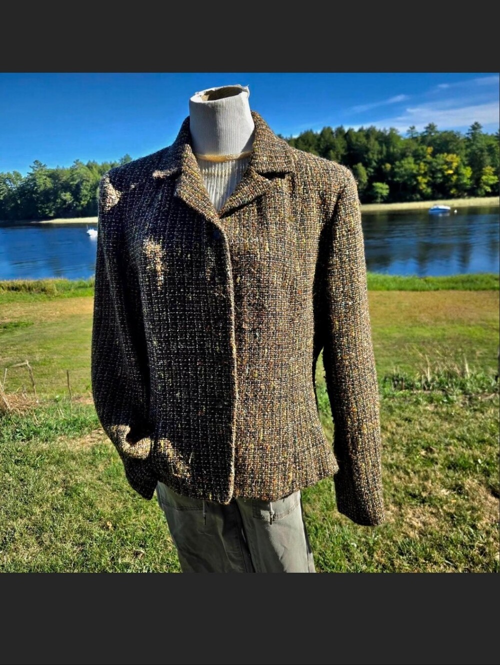 Jones New York Brown Tweed Pea Coat with Multicolor Fleck